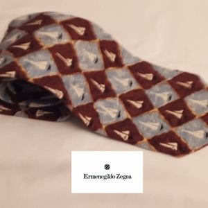 Ermenigildo Zegna 100% Silk Sailboats Print Tie